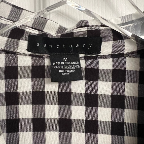 Sanctuary Black White Check Long-Sleeve Draped Boyfriend Shirt Medium - Picture 6 of 9